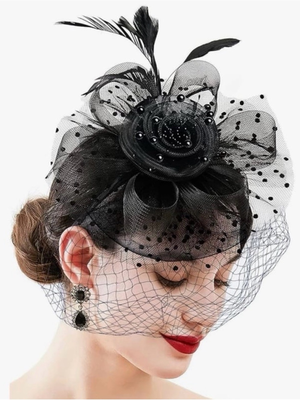 dressfan Fascinator Hat Womens Vintage Wedding Veil Hat 20s